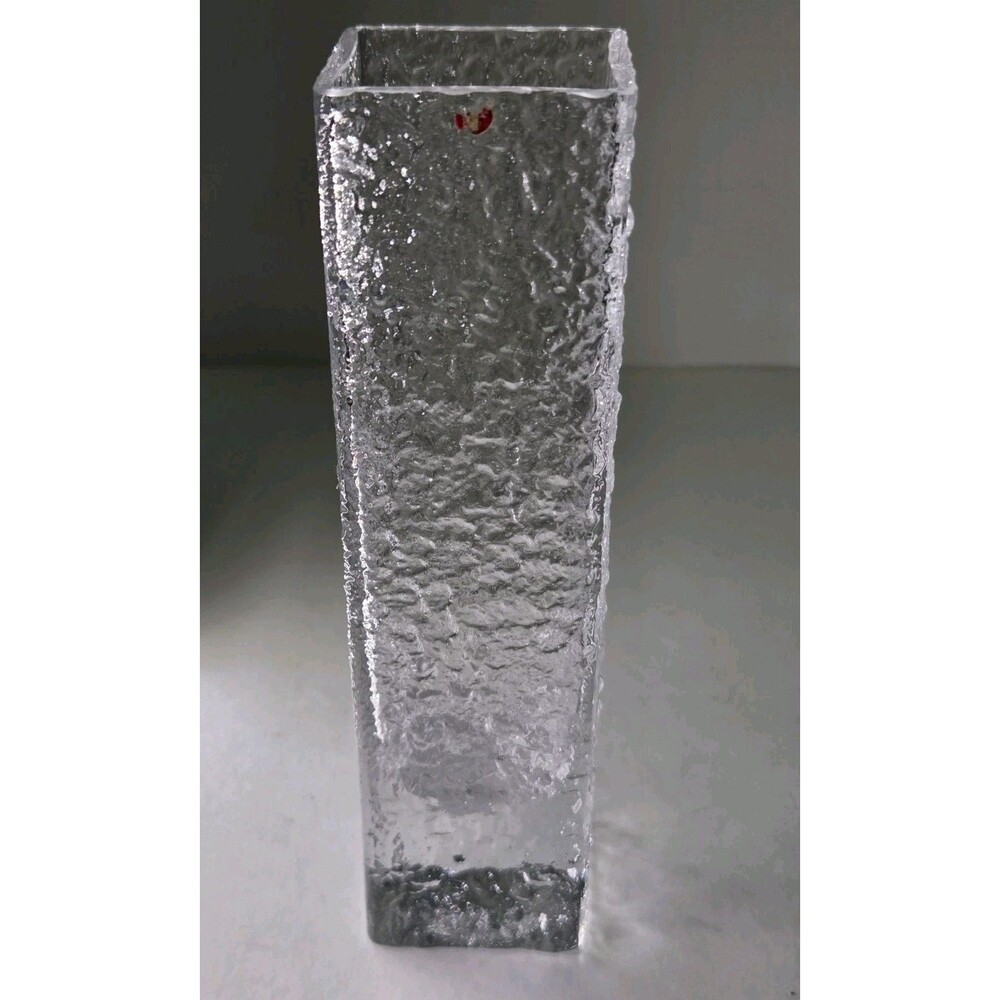 Vintage Iittala Finland Linearia Crinkle Square Vase 7.5" By Timo Sarpaneva 1966